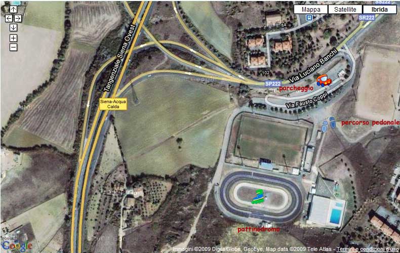 Disattiva il blocco pop-up per visualizzare la mappa di Google con tutte le funzionalità Immagine aerea, impianti sportivi Acquacalda, Siena
