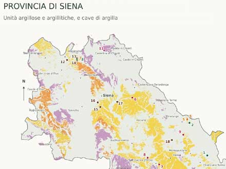 Mappa dei depositi e dei giacimenti argillosi in provincia di Siena